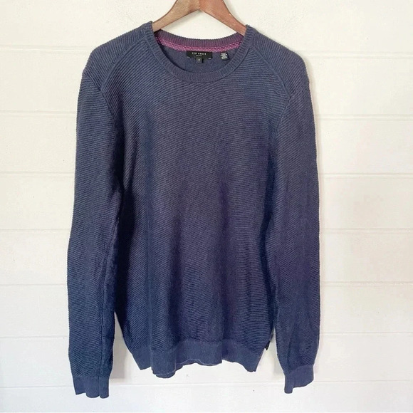 Ted Baker Men’s Cotton Blend Crewneck Dark Blue Knit Sweater Size 5 (Large) - Picture 1 of 8